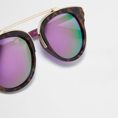Brown tortoise shell purple lens sunglasses